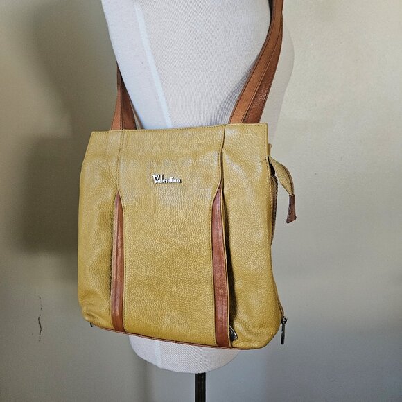 Valentina Italian Handmade Mustard Yellow Brown Convertible Bag Backpack Sling - Picture 4 of 7